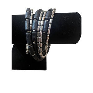 Black Wood and Metal Layered Cuff Bracelet